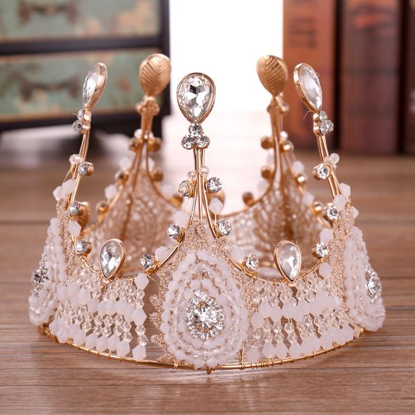 hand made retro crystal bride cake crown queen headdress birthday crown cake decoration, Silver